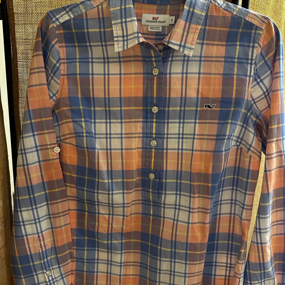 Vineyard Vines Plaid Shirt: Size 8. 100% Cotton